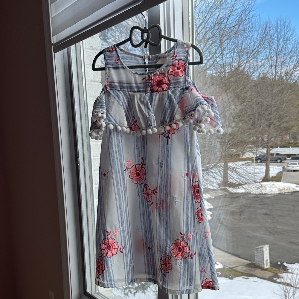 New - Chic Kids Dress with Floral and Stripe Design